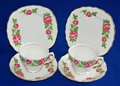 Buy Vintage Royal Vale Pair Of Pink Roses Tea Trios, 7201 • 7.99£