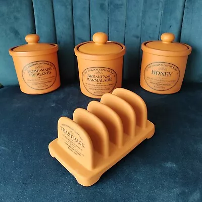 Buy Henry Watson Pottery Original Suffolk 3 X Pots & Toast Rack Terracotta Canisters • 39.99£