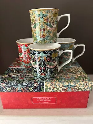 Buy Set Of 4 Mugs William Morris Strawberry Thief Red Blue Coffee Tea Cup & Gift Box • 20.99£