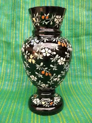 Buy Beautiful Antique Amethyst Glass Vase With Beautiful Enamel Flowers . M2070 • 14.99£