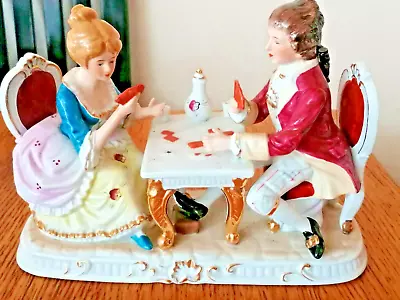 Buy Capodimonte Porcelain Large Figurine Couple Playing Cards Hand Painted • 44.99£