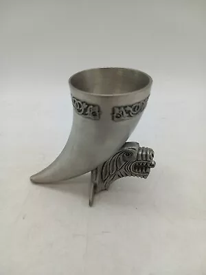 Buy Norway Pewter Viking Dragon Drinking Horn Floral Design Shot Glass • 11£