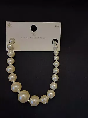 Buy M&S Cream Glass Pearl Ball Necklace New With Tag 43CM (17') • 11£