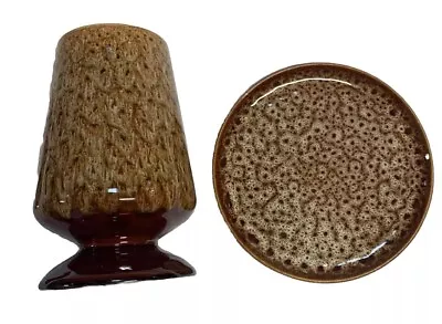 Buy Vintage /retro Brown Honeycomb New Devon Pottery Vase & Plate Home Decor Kitchen • 22£