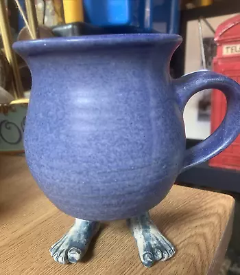 Buy Vintage Ugly Feet Handmade Studio Pottery Chunky Mug In Blue - Approx. 14cm Tall • 12£