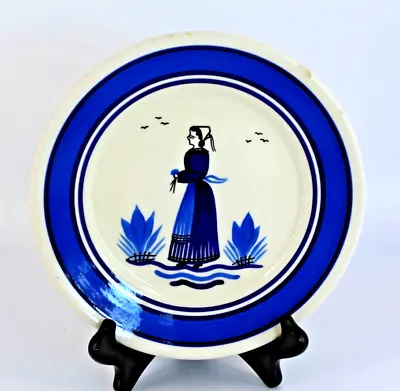 Buy Vintage HB Quimper Blue Band Breton Salad Plate Woman French Faience • 12.12£