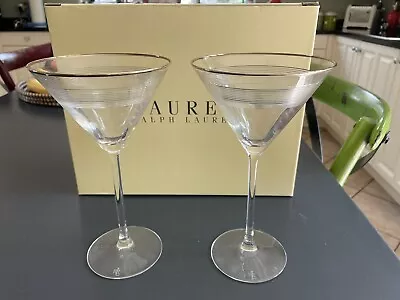 Buy Ralph Lauren Set Of 2 Boxed Martini Glasses Navigator Platinum Lead Crystal NEW • 20£
