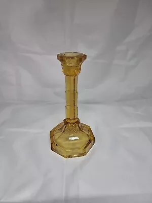 Buy Vintage Art Deco Of Amber Glass Candlestick Holder Chiped Glows 0491 • 1.99£