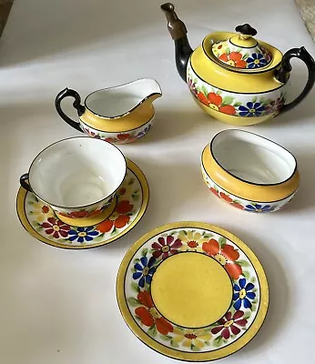Buy Vintage LORLITH Tea Pot Jug Sugar Bowl Plate Cup Saucer Czech Yellow Flowers • 10£