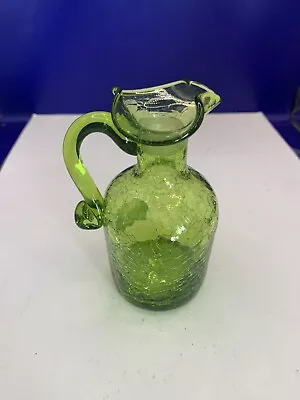 Buy Vintage Green Crackle Pitcher Applied Handle Hand Blown • 16.77£
