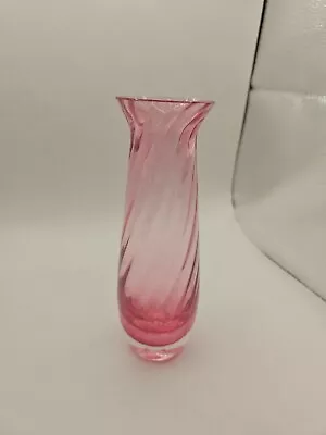 Buy Weighted 7 Inch Tall Swirled Cranberry Glass Vase • 9£