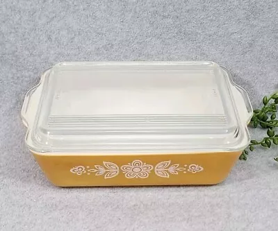Buy Pyrex Covered 1.5 Qt Refrigerator Casserole Dish 0503 Ribbed Lid Butterfly Gold • 73.61£