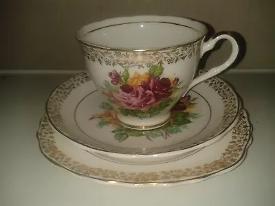 Buy Vintage Fine English Bone China 22Kt Gold Teacup/saucer/side Plate Set.RosesA12) • 9.99£