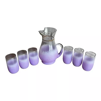 Buy Vintage Blendo Mcm Orchid Purple Frosted Glass Pitcher & 6 Glasses OmbrÉ • 51.25£