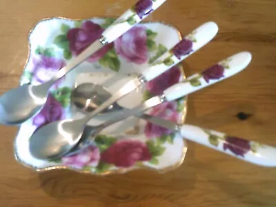 Buy These Compliment  Royal Albert Old English Rose  SET OF 4  Tea Spoons UK • 7.99£