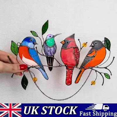 Buy Color Birds On A Wire Stained Glass Window Hanging Panel (2) • 6.39£