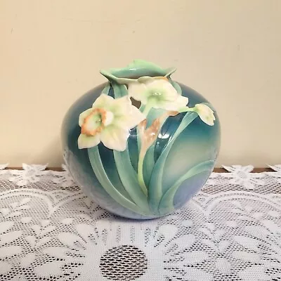 Buy Franz Porcelain Daffodil Vase XP1886 - Globe Shaped Teal • 40£