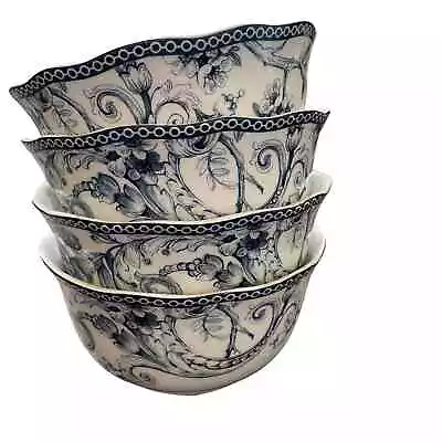 Buy 222 Fifth Adelaide Blue White Toile Birds Porcelain Cereal Soup Bowls Set 4 NEW • 51.26£