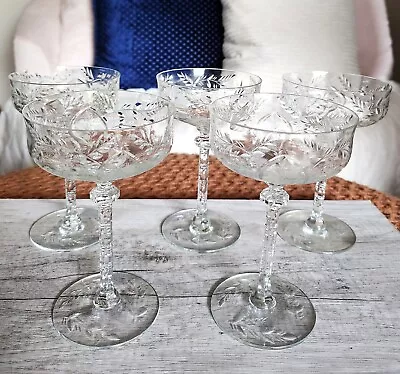 Buy Libbey Rock Sharpe Crystal Knickerbocker Champagne Tall Sherbet Glasses Set Of 5 • 99.81£