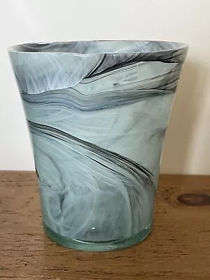 Buy Vintage Glass Vase Heavy Pale Blues & Greys Marble Effect Murano Style ~16cm H • 11.50£