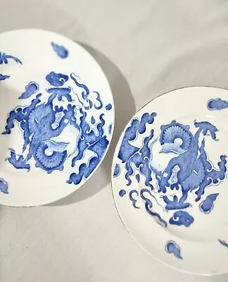 Buy Two X Coalport Antique Bone China Blue Dragon Porcelain Plate • 35£