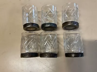 Buy 6x Cut Glass Shot Glasses With Metal Decorative Base - 5.3cm High • 14.99£