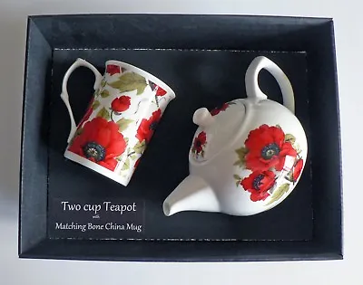 Buy Poppy 2 Cup Teapot,with Matching Bone China Mug -  Gift Boxed. • 21.05£