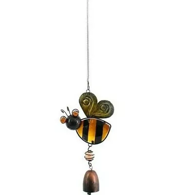 Buy Funky Dangle Bee Bell Style Windchime New. Metal With Glass Garden Ornament • 8.99£
