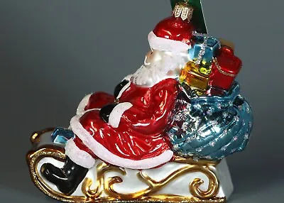 Buy GLASSWARE ART STUDIO SANTA WITH GIFTS IN WHITE SLEIGH Glass Ornament 7.5  • 23.30£