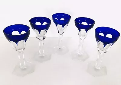 Buy 5 Panel Bohemian Liqueur Cordials Shot Glass Cobalt Blue Tulip Cut To Clear READ • 61.46£