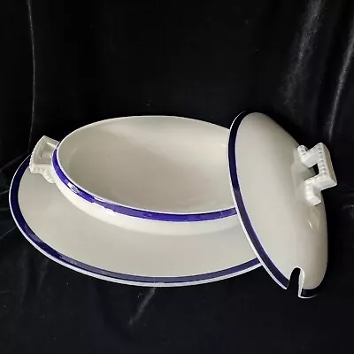 Buy Antique Cauldon China Blue & White Oval Lidded  Soup Tureen And Charger Plate • 13.99£