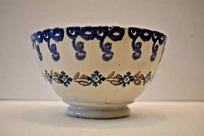 Buy Antique Scottish Spongeware Pottery Bowl Double Band And Leaf Decoration Cerami  • 49.16£