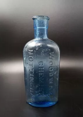 Buy Vintage Blue Glass 'Woodward, Nottingham, 1091' Chemist Bottle Oval 15.25cm Tall • 11£