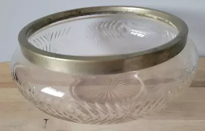 Buy Vintage Cut Glass Large Round Fruit Bowl 20cm With EPNS Silver Rim. • 14.99£