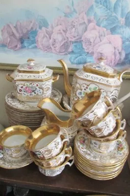 Buy Antique Austrian Hand Painted Porcelain Coffee Tea Set Of 8 Heavy Gold Roses • 768.84£