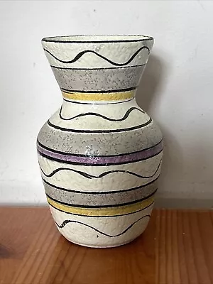 Buy Vintage West German Pottery  Vase Retro 1950s Wavy Line Purple Yellow 587 - 74 • 18£