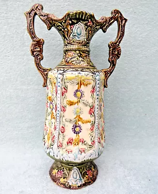 Buy Antique English Majolica Twin Handled Vase Perfect Condition 13 1/2  Tall • 34.99£