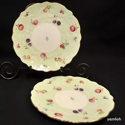 Buy Aynsley Set 2 Florida Salad Plates Fruits & Flowers Green Band W/Gold 1955 HTF • 40.99£