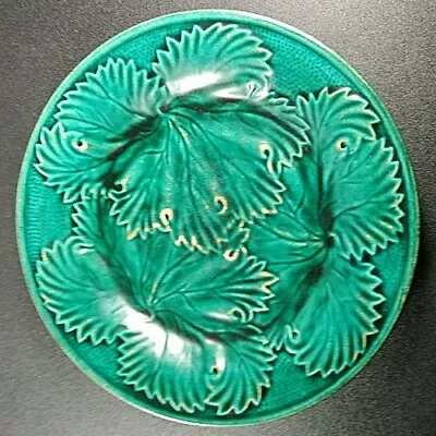 Buy Antique English Majolica Dark Green Leaf Plate Victorian Dish 20cm Wide • 31.59£