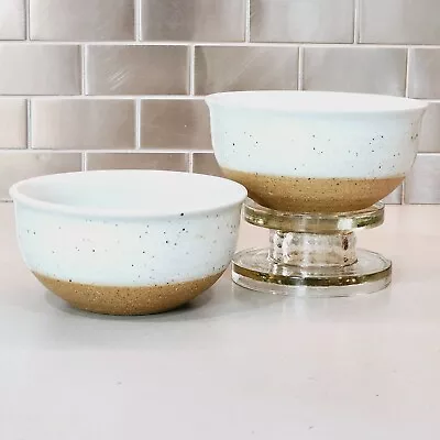 Buy Pottery Barn Portland Stoneware Soup Bowls Speckled Gray Tan Bands (Lot Of 2) • 37.27£