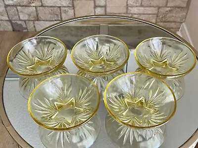 Buy Federal Glass Co. Set Of 5 Amber Star 4.75”Dessert Bowls Vintage 1930’s • 27.95£