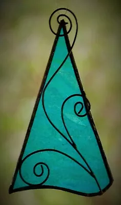 Buy AQUA TURQUOISE CHRISTMAS TREE Authentic Stained Glass Hanging SUNCATCHER Silver • 12.21£
