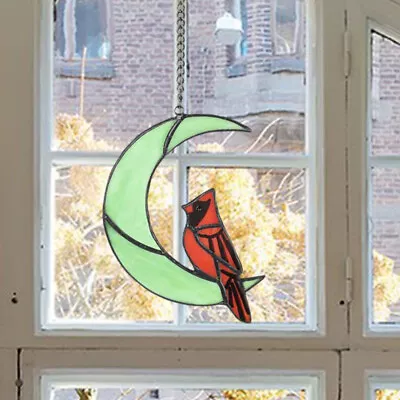Buy Stained Glass Window Hangings Acrylic Birds Moon Panel • 10.15£