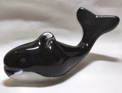 Buy Langham Glass Orca Black And White Paperweight/Ornament • 29.99£