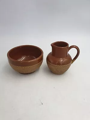 Buy Antique Langley Ware Pottery Milk Jug/Creamer Open Sugar Bowl Brown Glaze Textur • 14.99£