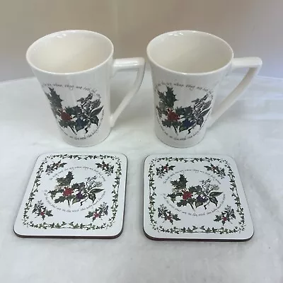 Buy Portmeirion / Pimpernel Holly And Ivy 2 X Tall Mug Cups And 2 X Coasters • 9.99£