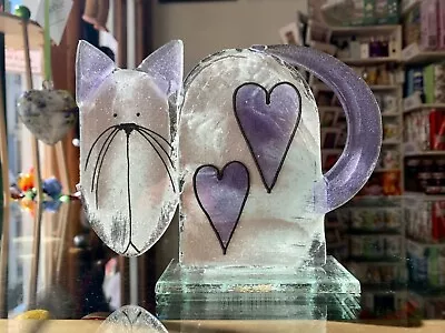 Buy Fused Glass Ornament Cat Heart Purple - Nobilé Glassware - 2142-20 • 39.99£
