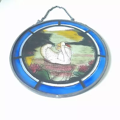Buy Vintage Stained Glass Swan With Hanging Chain • 23£