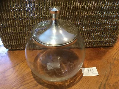 Buy Modern Etched Glass Footed Apothecary / Sweet Bowl With Metal Lid 18cm VIVALDI • 46£
