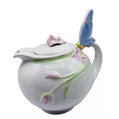 Buy Franz Papillon Style Teapot Blue Butterfly Pink Flowers Unmarked❗️ • 55.08£